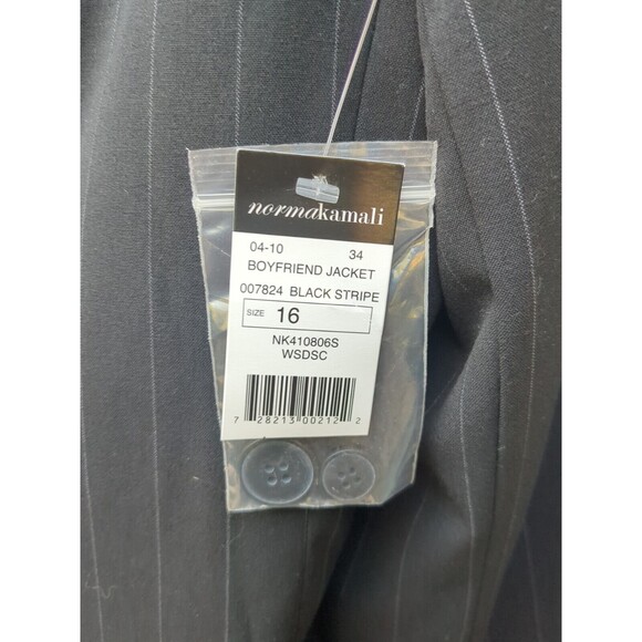 Norma Kamali Boyfriend Blazer Jacket Black Pin Stripe  Single Button NWT - Picture 6 of 10